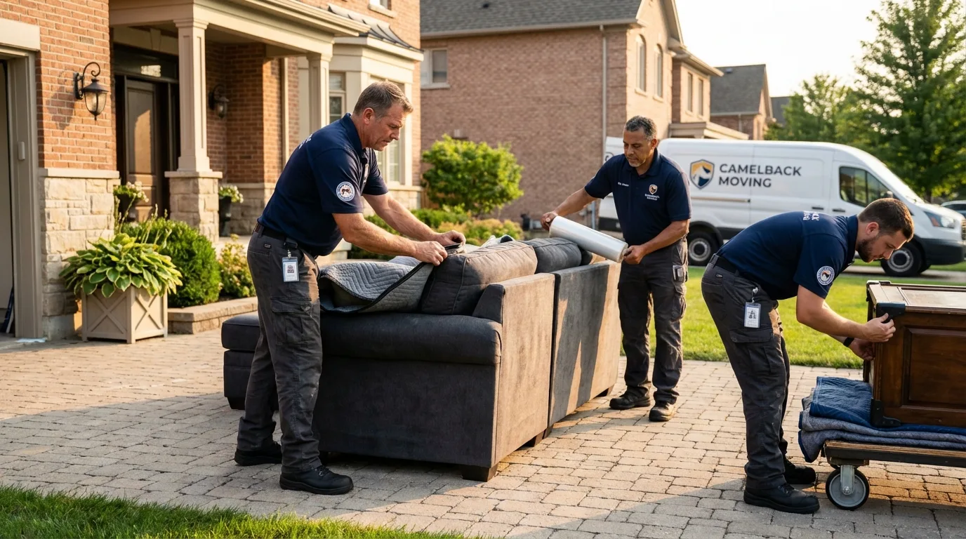 Large estate moving crew wrapping furniture in Marietta, OK