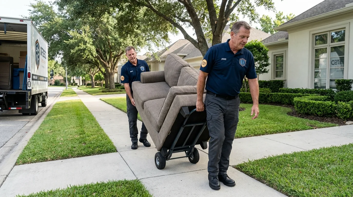 Local residential moving crew loading furniture in Marietta, OK