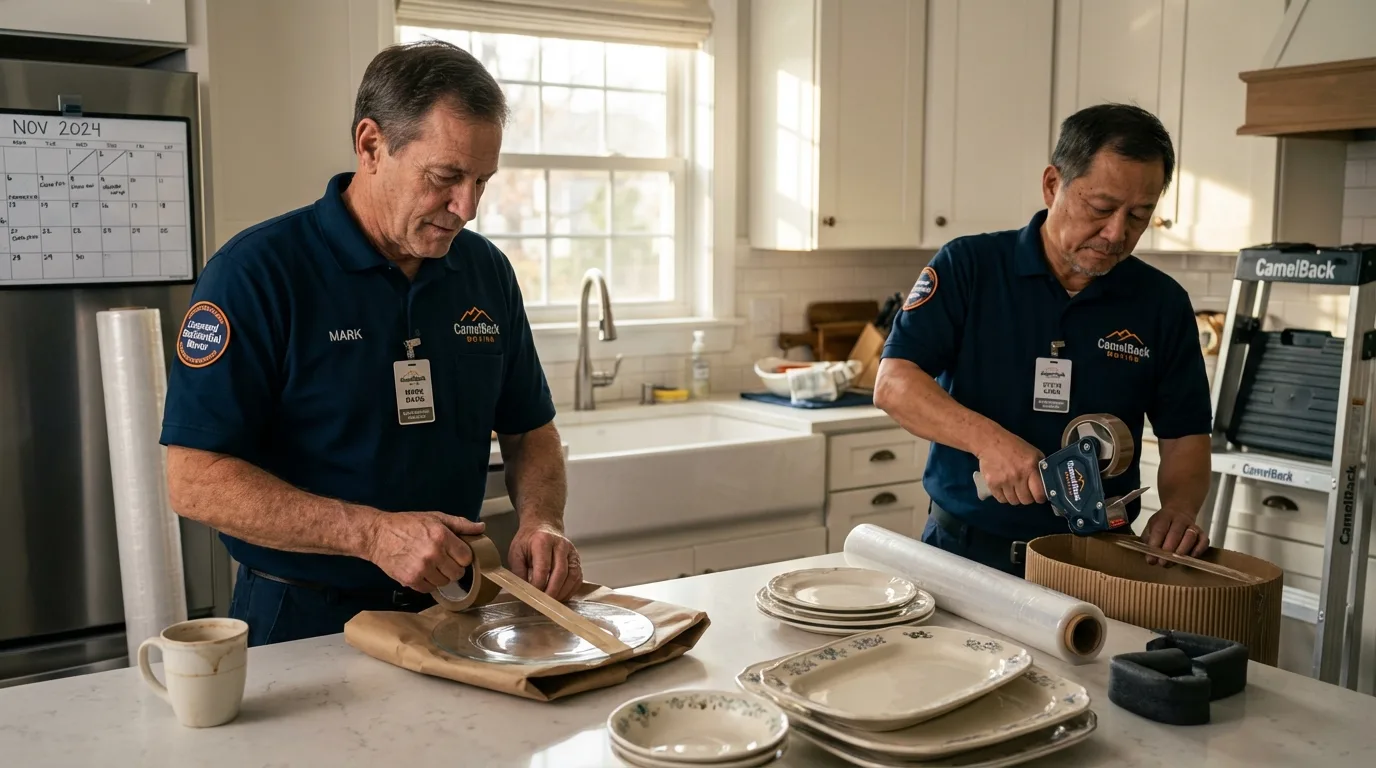 Professional crew packing kitchen dishware in Marietta, OK